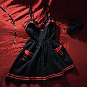 Hell Bunny Black and Red Dress with Nautical Accents